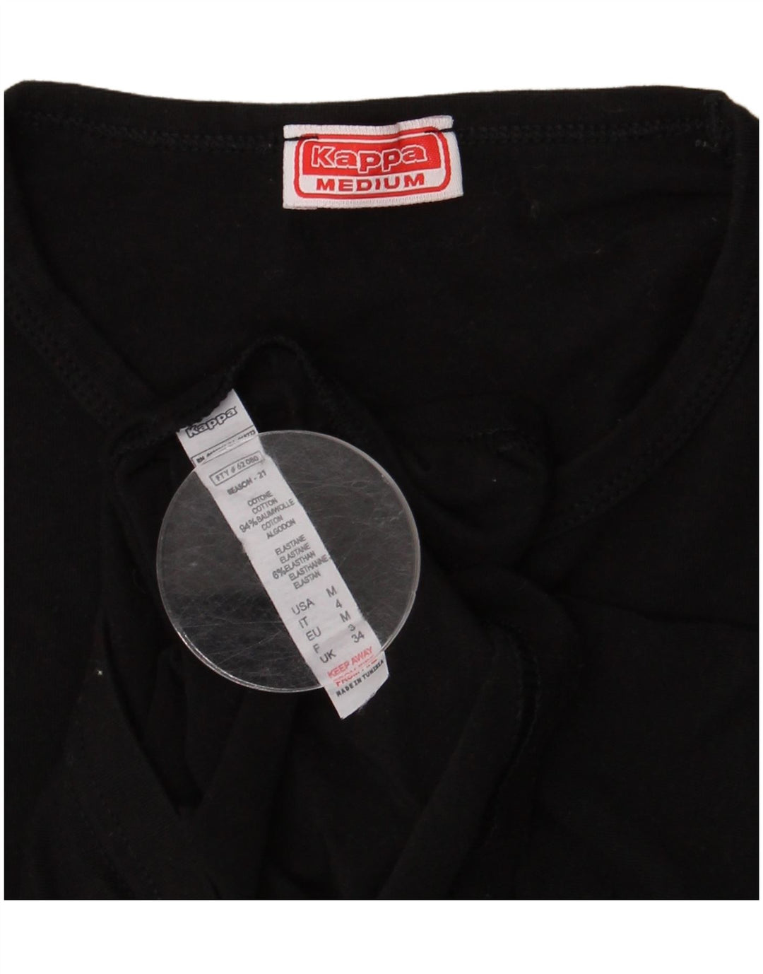 Kappa Womens T-Shirt Top UK 12 Medium Black Cotton