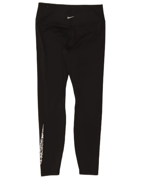Nike Womens Dri Fit Graphic Leggings UK 12 Medium Black Polyester