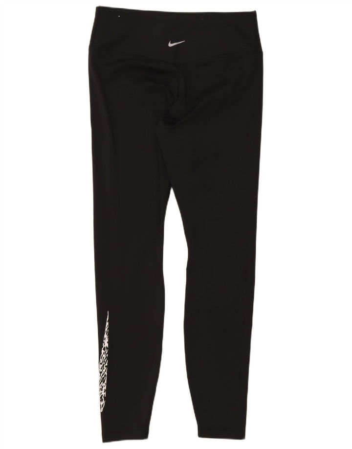 Nike Womens Dri Fit Graphic Leggings UK 12 Medium Black Polyester