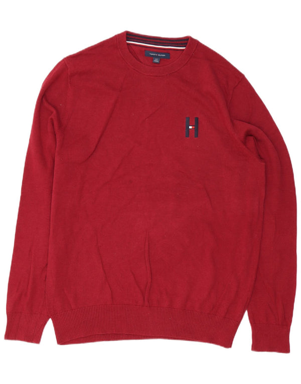 Tommy Hilfiger Mens Crew Neck Jumper Sweater Large Burgundy Cotton