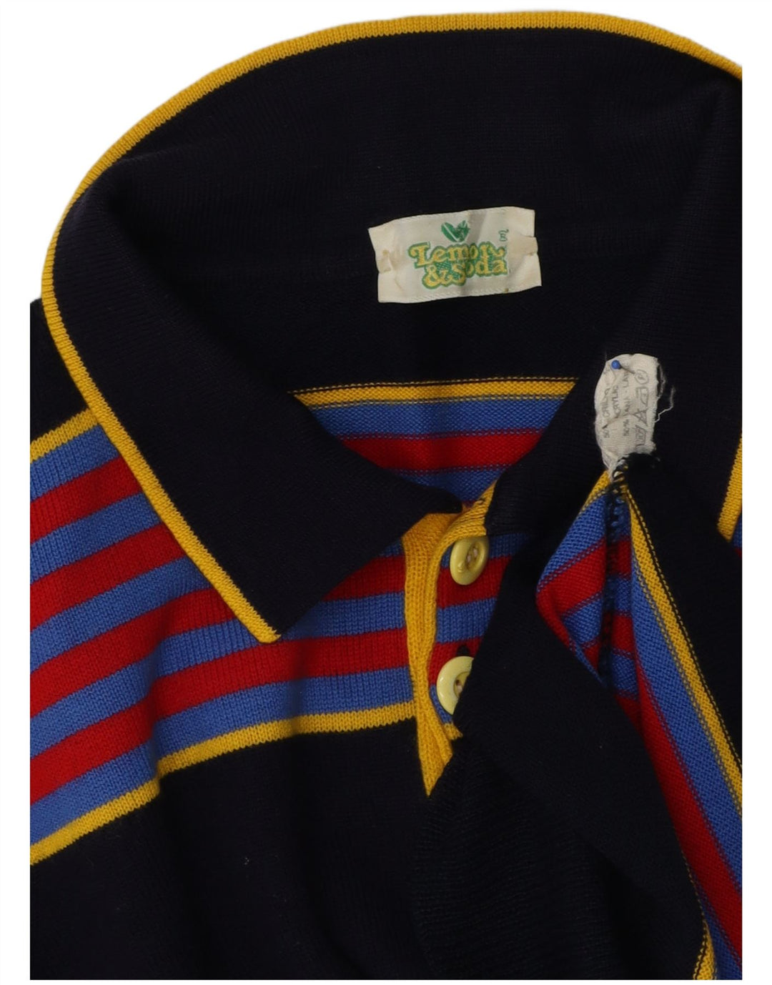 Lemon & Soda Mens Polo Neck Jumper Sweater Medium Navy Blue Striped Wool