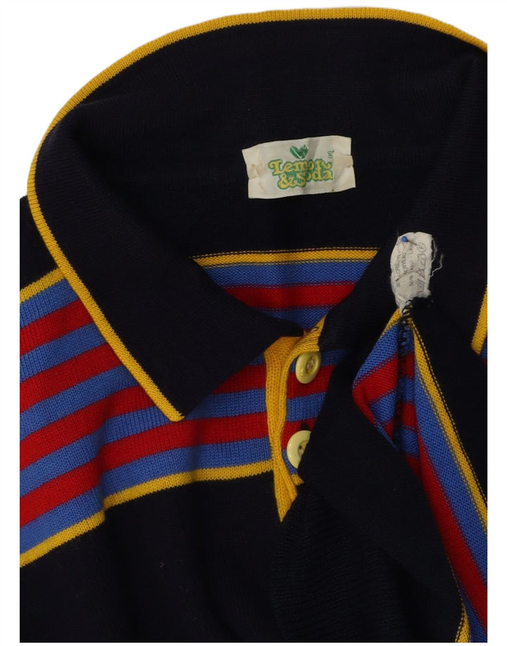 Lemon & Soda Mens Polo Neck Jumper Sweater Medium Navy Blue Striped Wool