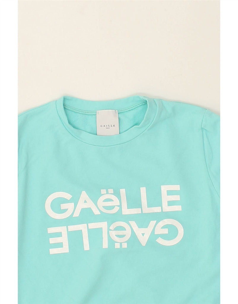 GAELLE Girls Graphic Sweatshirt Jumper 9-10 Years Turquoise Cotton | Vintage Gaelle | Thrift | Second-Hand Gaelle | Used Clothing | Messina Hembry 