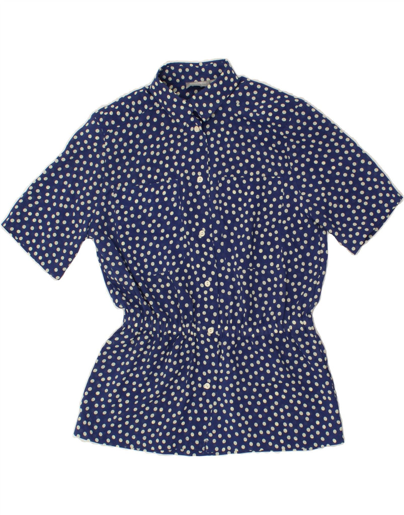 VINTAGE Womens Short Sleeve Shirt Blouse IT 46 Large Navy Blue Polka Dot | Vintage Vintage | Thrift | Second-Hand Vintage | Used Clothing | Messina Hembry 