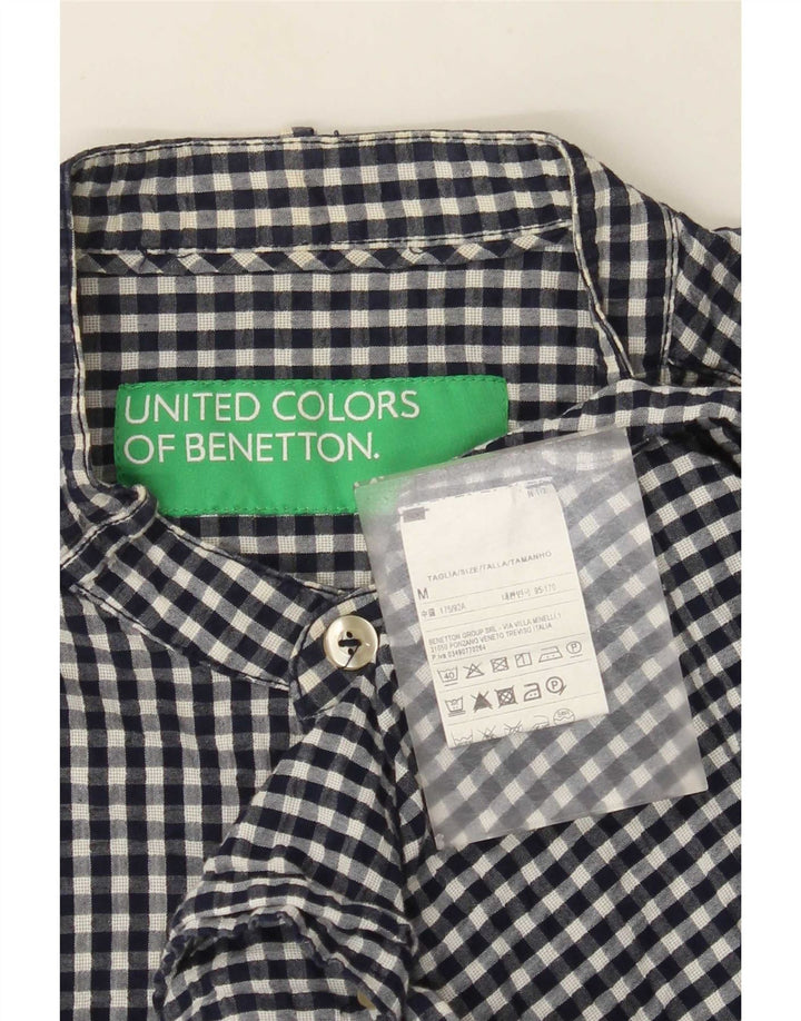Benetton Mens Shirt Medium Navy Blue Gingham Cotton