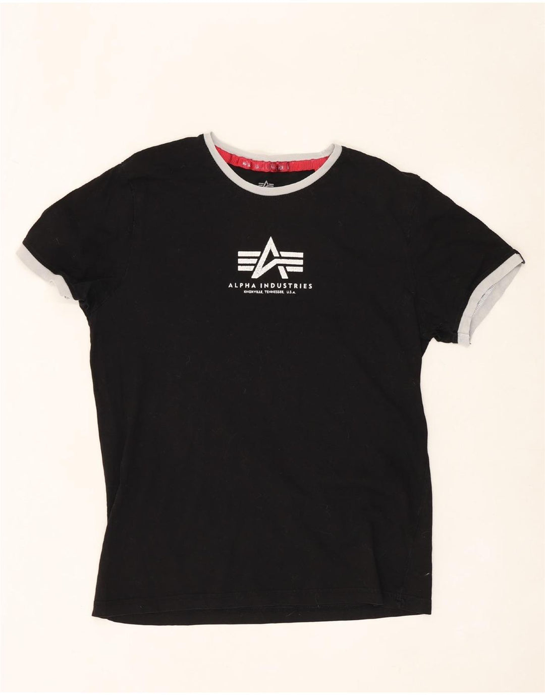 ALPHA INDUSTRIES Womens Graphic T-Shirt Top UK 14 Medium Black Cotton