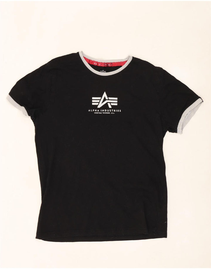 ALPHA INDUSTRIES Womens Graphic T-Shirt Top UK 14 Medium Black Cotton