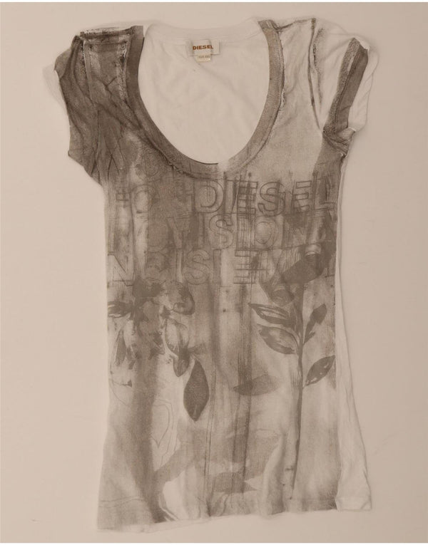 Diesel Womens Graphic T-Shirt Top UK 2 2XS White Floral