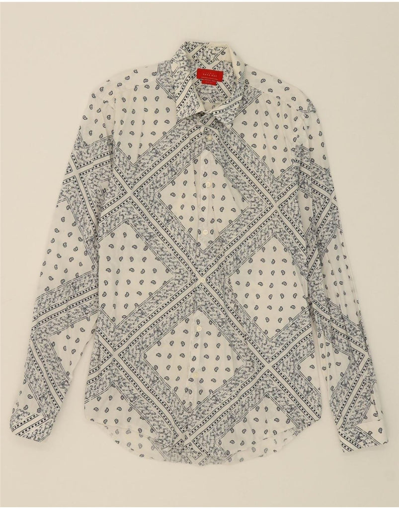 ZARA Mens Slim Fit Shirt Medium White Paisley Cotton Vintage Zara and Second-Hand Zara from Messina Hembry 