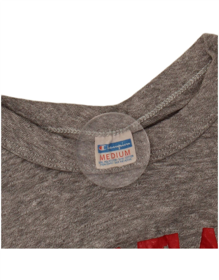 CHAMPION Womens Graphic T-Shirt Top UK 12 Medium Grey Polyester
