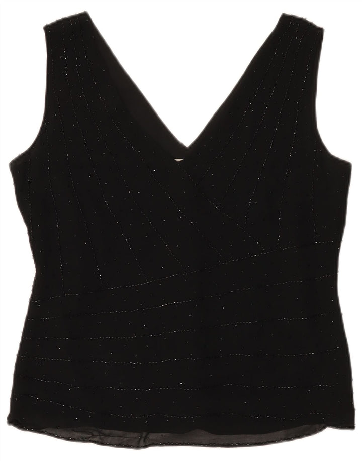Marks & Spencer Womens Sleeveless Blouse Top UK 14 Medium Black Silk