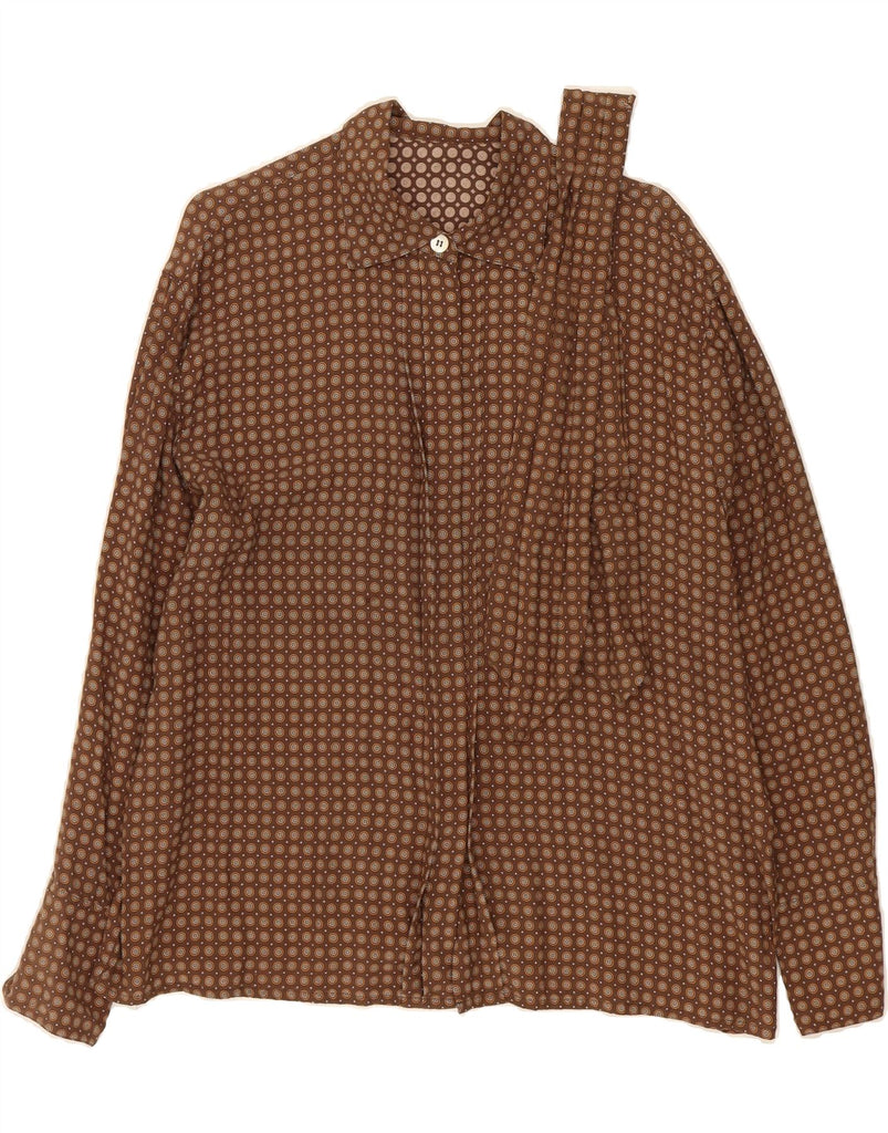 JOBIS Womens Front Tie Shirt Blouse IT 44 Medium Brown Spotted Viscose Vintage Jobis and Second-Hand Jobis from Messina Hembry 