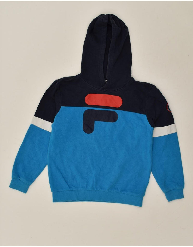 FILA Boys Graphic Hoodie Jumper 9-10 Years Blue Colourblock Cotton | Vintage Fila | Thrift | Second-Hand Fila | Used Clothing | Messina Hembry 