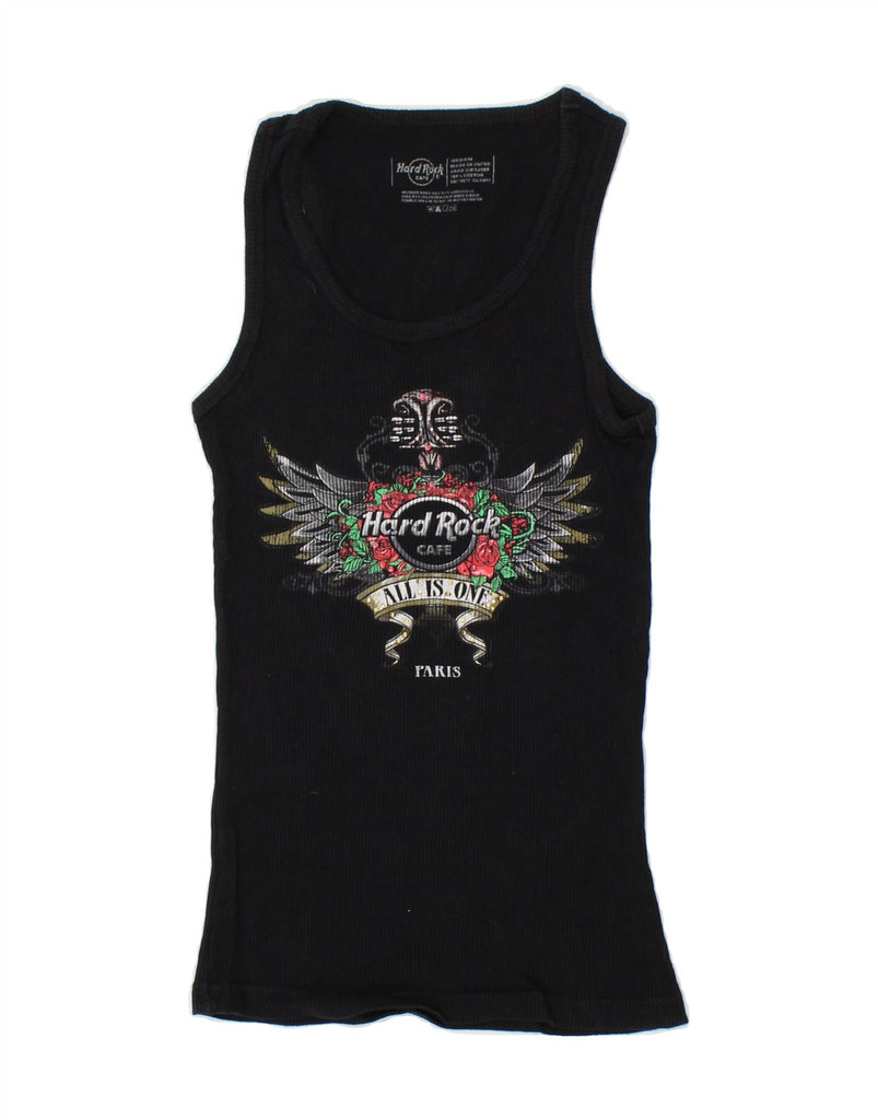 HARD ROCK CAFE Womens Paris Graphic Vest Top UK 12 Medium Black Cotton Vintage Hard Rock Cafe and Second-Hand Hard Rock Cafe from Messina Hembry 