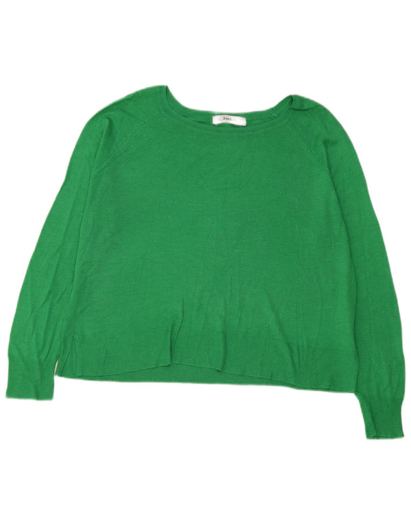 Zara Womens Crop Oversized Boat Neck Jumper Sweater UK 10 Small Green