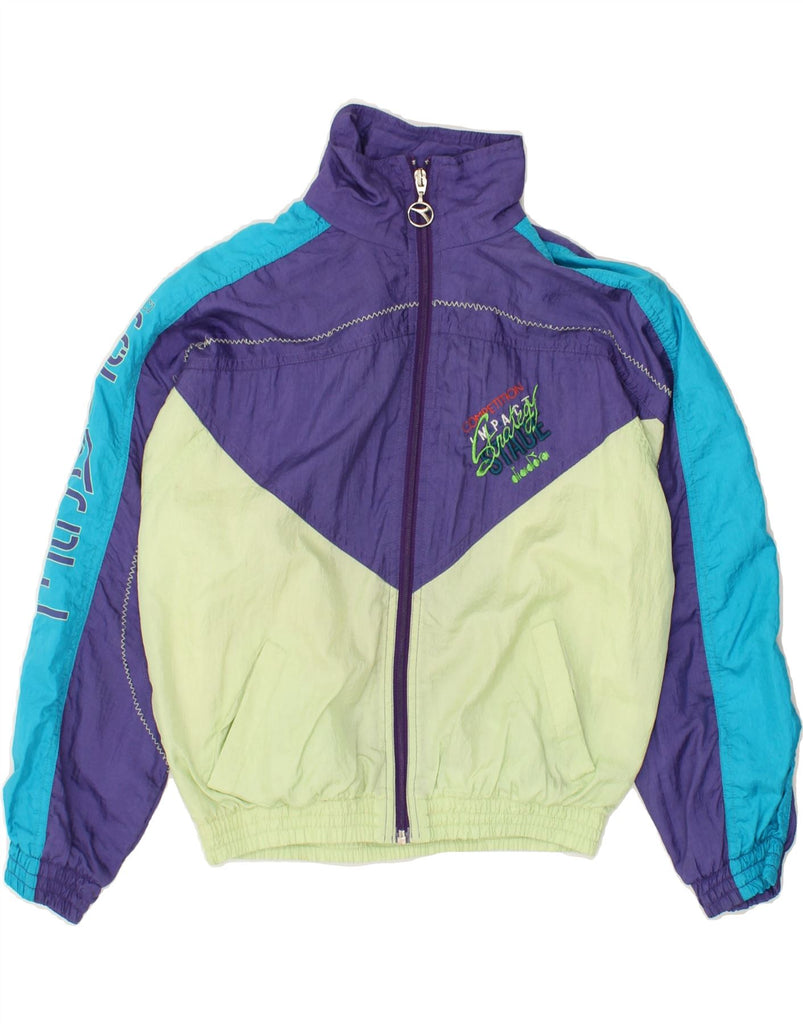 DIADORA Womens Graphic Tracksuit Top Jacket UK 16 Large Purple Colourblock | Vintage Diadora | Thrift | Second-Hand Diadora | Used Clothing | Messina Hembry 