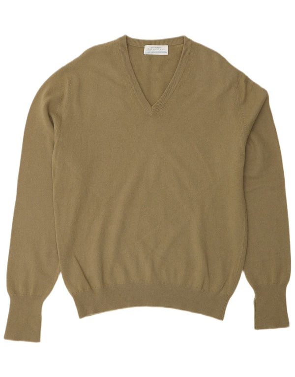 BALLANTYNE Mens V-Neck Jumper Sweater IT 46 Small Khaki Wool
