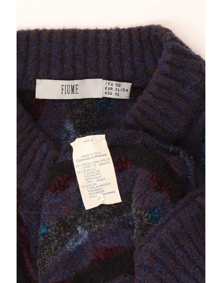 Fiume Mens Regular Fit Cardigan Sweater XL Purple Striped Wool