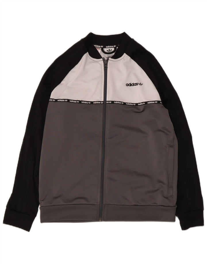 Adidas Boys Graphic Tracksuit Top Jacket 13-14 Years Grey Colourblock