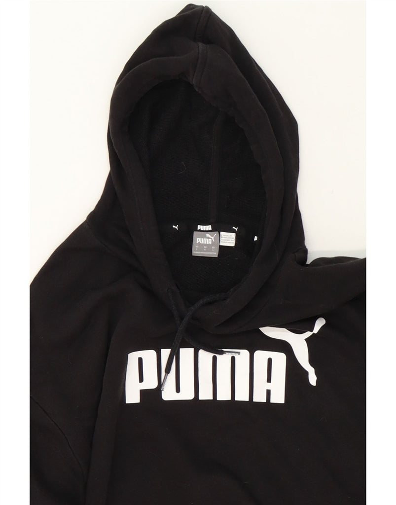 PUMA Womens Oversized Graphic Crop Hoodie Jumper UK 16 Large Black Cotton Vintage Puma and Second-Hand Puma from Messina Hembry 