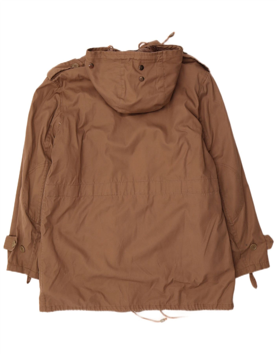 Vintage Mens Hooded Military Jacket IT 52 XL Beige Polyester