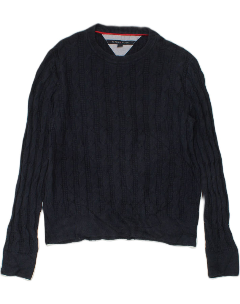 TOMMY HILFIGER Mens Crew Neck Jumper Sweater Medium Navy Blue Cotton | Vintage Tommy Hilfiger | Thrift | Second-Hand Tommy Hilfiger | Used Clothing | Messina Hembry 