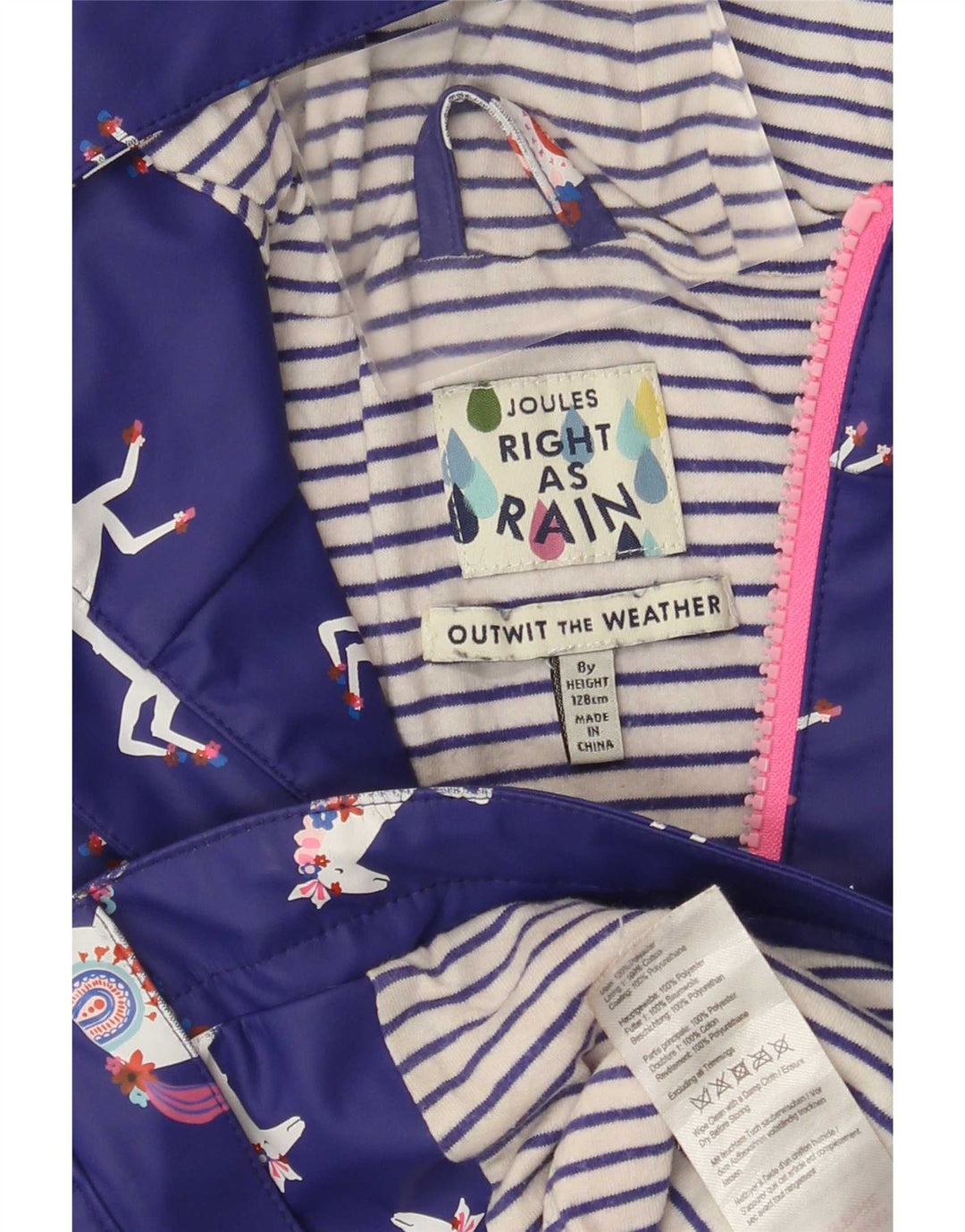 Joules Girls Abstract Pattern Rain Jacket 7-8 Years Blue Animal Print