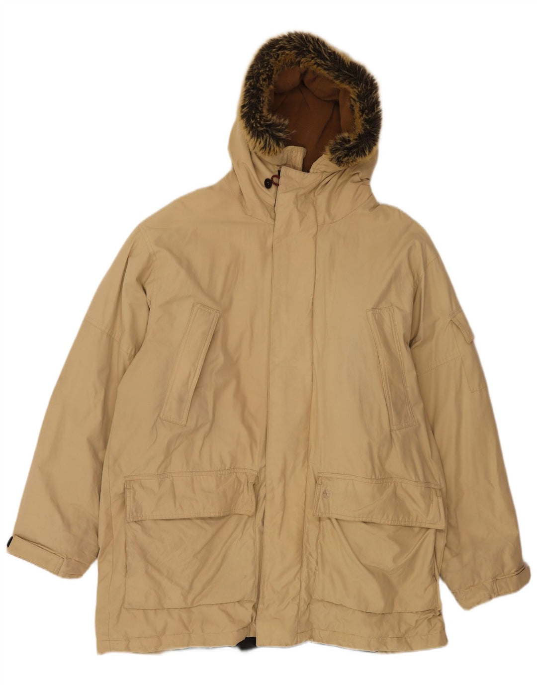 Timberland Mens Hooded Parka Jacket UK 40 Large Beige Nylon