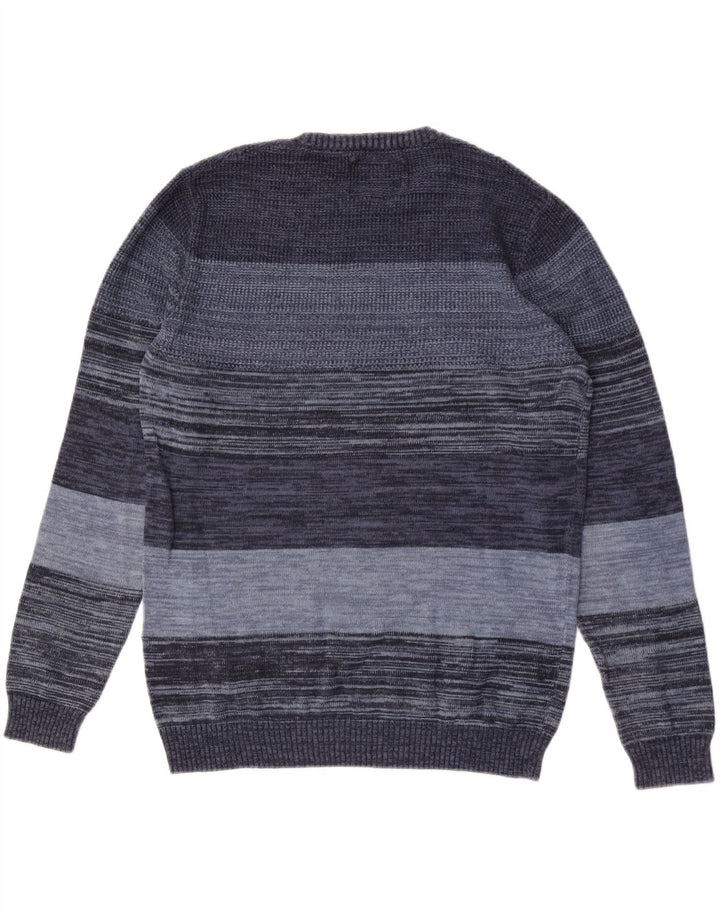 Jack & Jones Mens Crew Neck Jumper Sweater Medium Blue Pinstripe Cotton