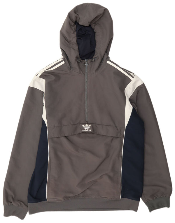 Adidas Mens Hooded Anorak Tracksuit Top Jacket Large Grey Colourblock