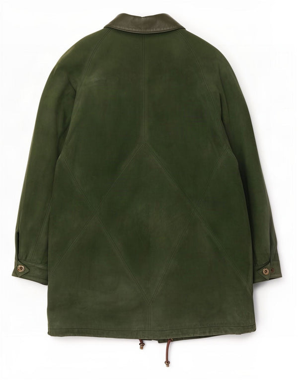 Vintage Womens Oversized Leather Coat EU 40 Medium Green