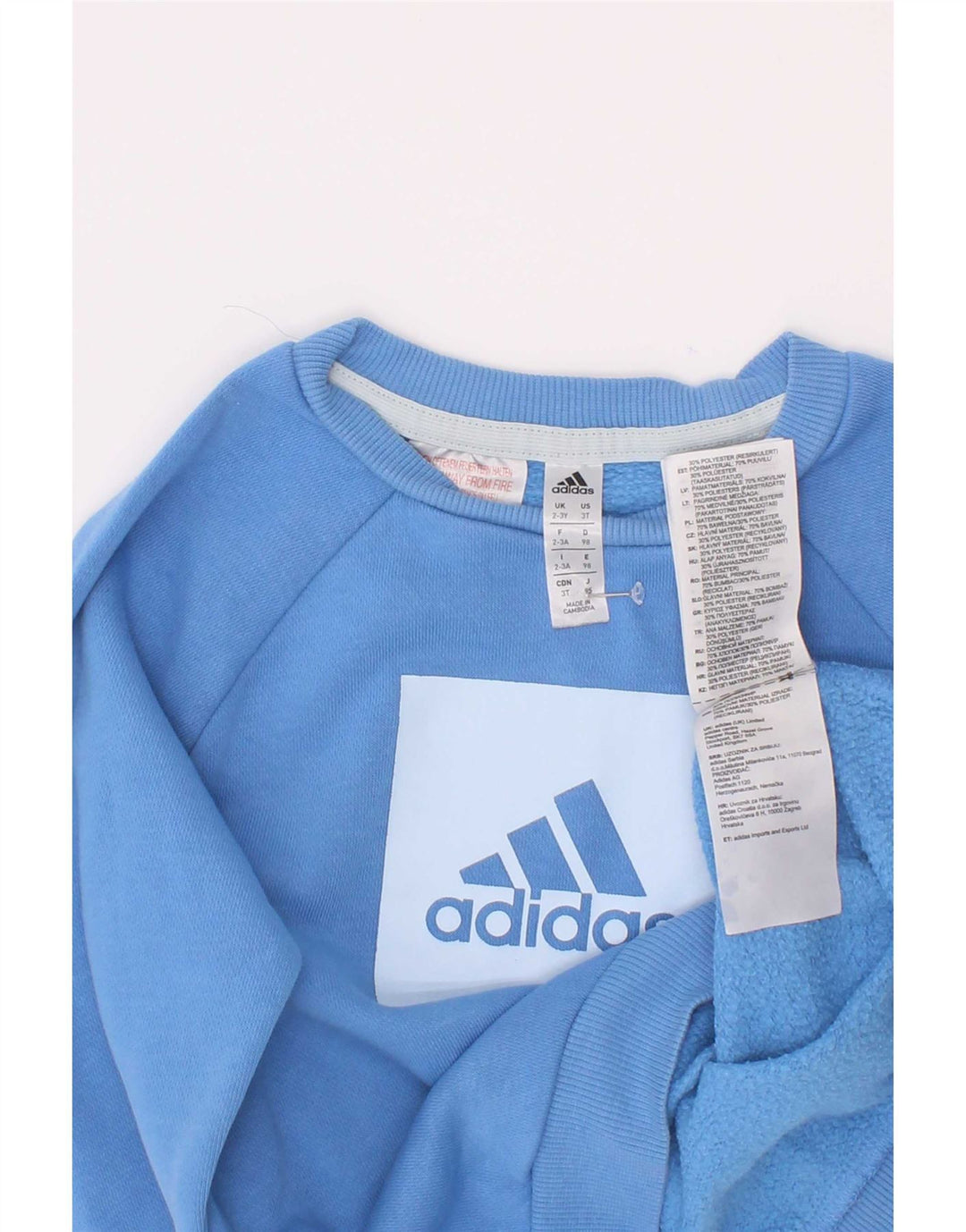 Adidas Boys Graphic Sweatshirt Jumper 2-3 Years Blue Cotton