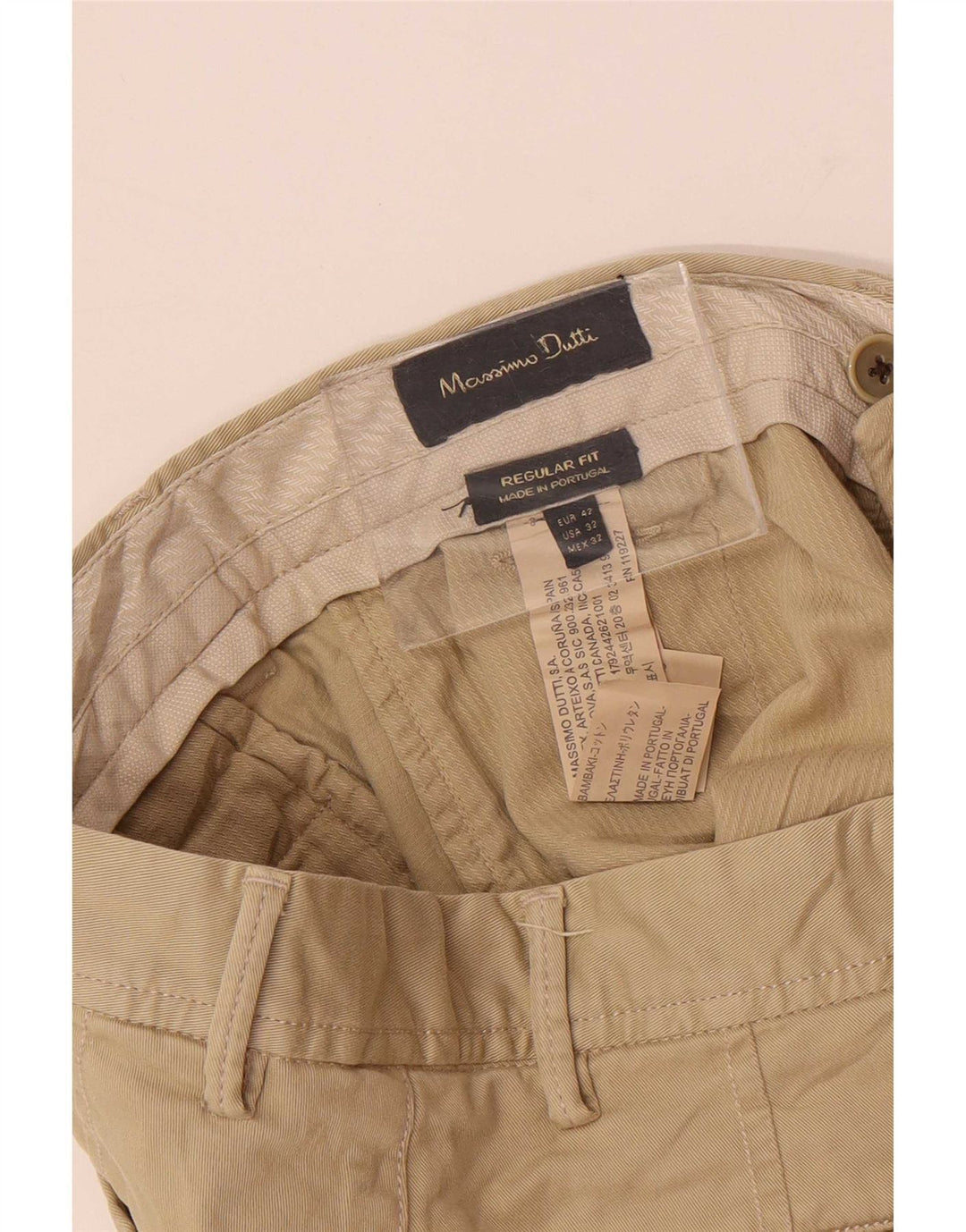 Massimo Dutti Mens Regular Fit Chino Trousers EU 42 Large W32 L33 Beige