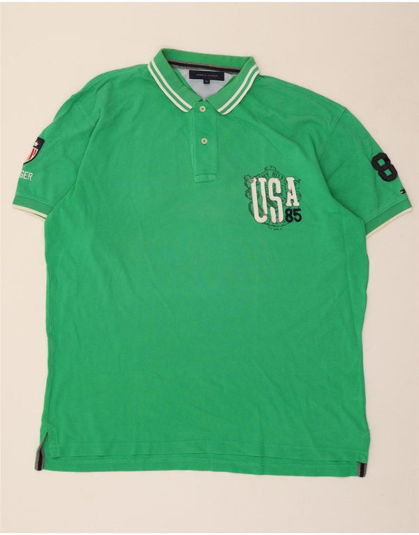 Tommy Hilfiger Mens USA Graphic Rugby Polo Shirt XL Green Cotton