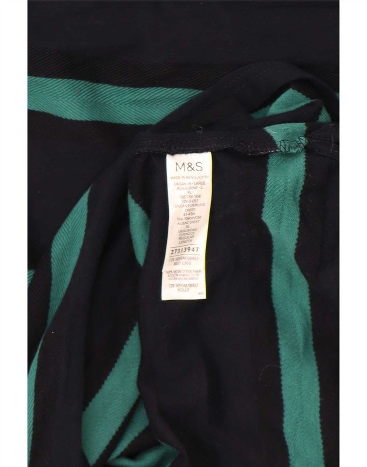 Marks & Spencer Mens Top Long Sleeve Large Navy Blue Striped Cotton