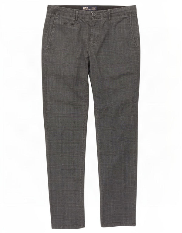 Rifle Mens Slim Chino Trousers W30 L32 Grey Houndstooth Cotton