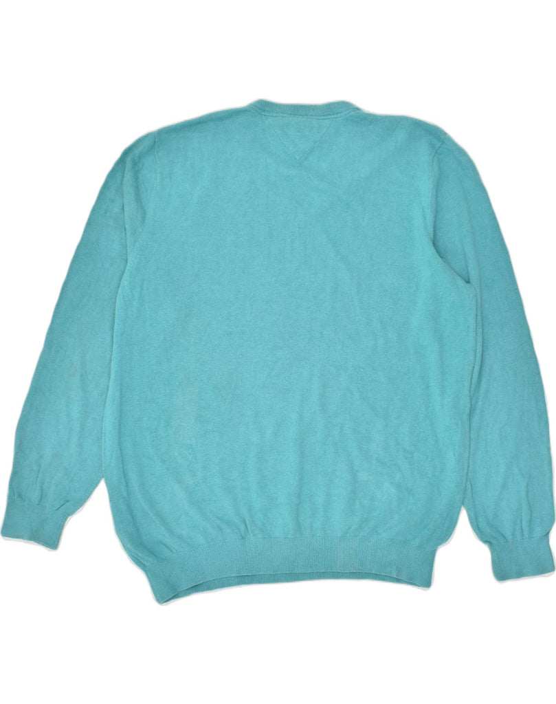 TOMMY HILFIGER Mens V-Neck Jumper Sweater 2XL Turquoise Cotton | Vintage Tommy Hilfiger | Thrift | Second-Hand Tommy Hilfiger | Used Clothing | Messina Hembry 