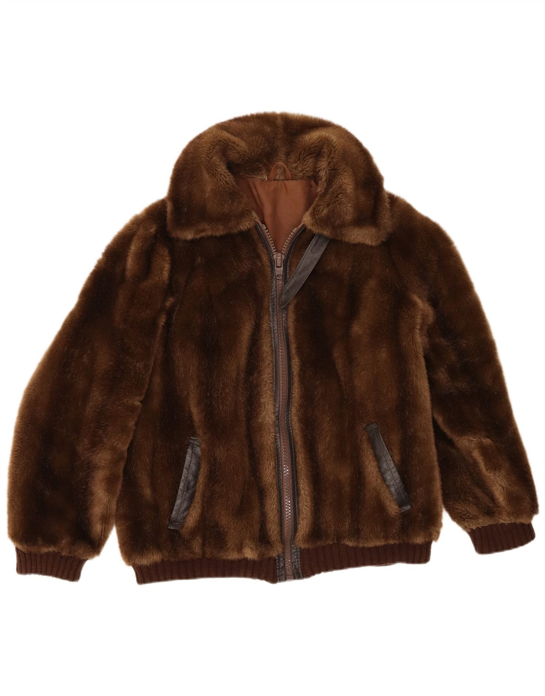 Vintage Womens Faux Fur Jacket UK 14 Medium Brown