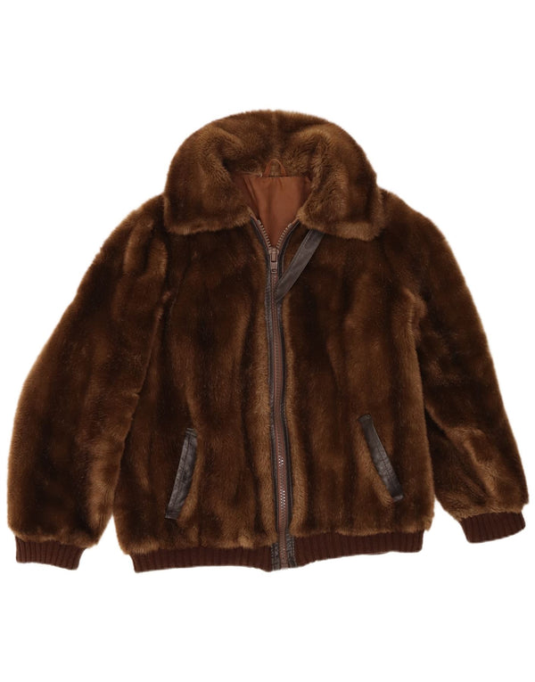 Vintage Womens Faux Fur Jacket UK 14 Medium Brown