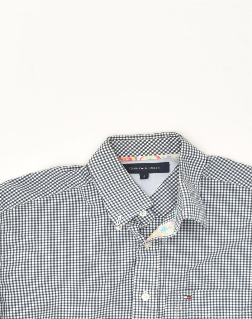 TOMMY HILFIGER Mens Short Sleeve Shirt Small Navy Blue Gingham Cotton | Vintage Tommy Hilfiger | Thrift | Second-Hand Tommy Hilfiger | Used Clothing | Messina Hembry 