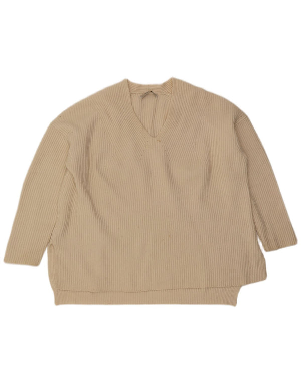 All Saints Womens Oversized V-Neck Jumper Sweater UK 14 Medium Off White