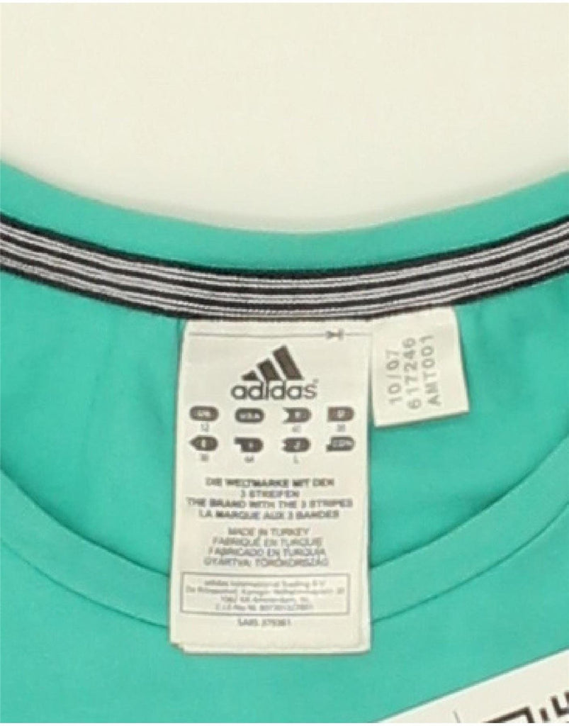 ADIDAS Womens Graphic T-Shirt Top UK 12 Medium Green Cotton Vintage Adidas and Second-Hand Adidas from Messina Hembry 