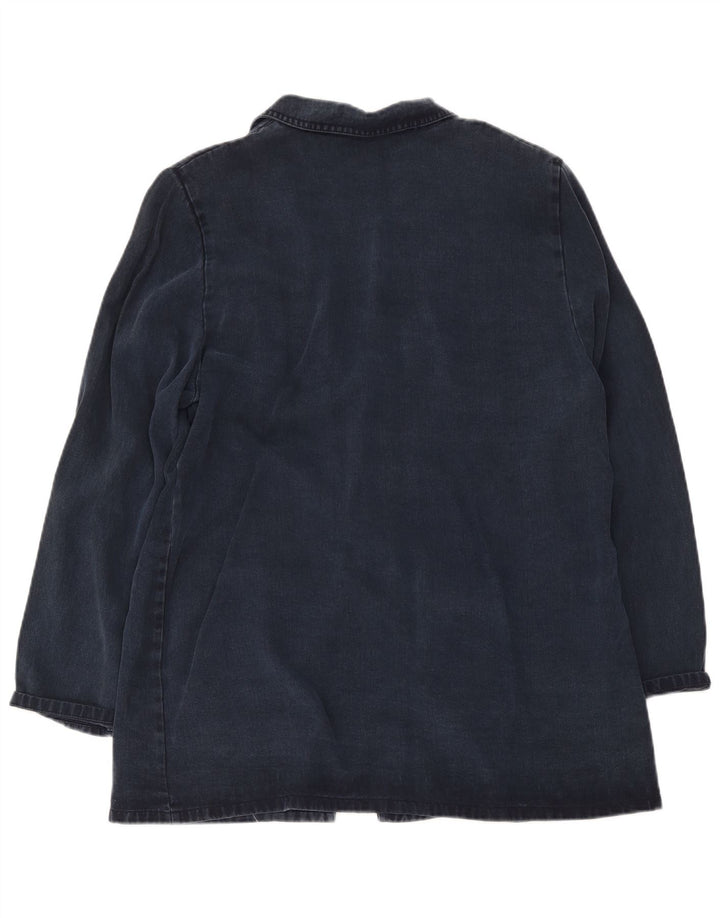 Vintage Womens 2 Button Longline Blazer Jacket UK 20 2XL Navy Blue Lyocell