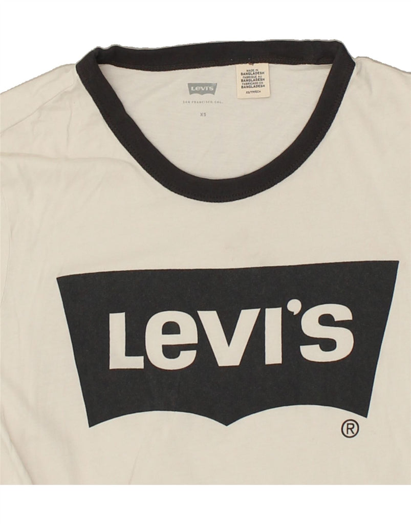 LEVI'S Womens Graphic T-Shirt Top UK 4 XS White | Vintage Levi's | Thrift | Second-Hand Levi's | Used Clothing | Messina Hembry 