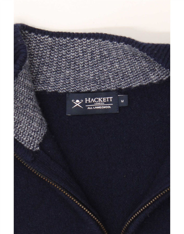Hackett Mens Zip Neck Jumper Sweater Medium Navy Blue Lambswool