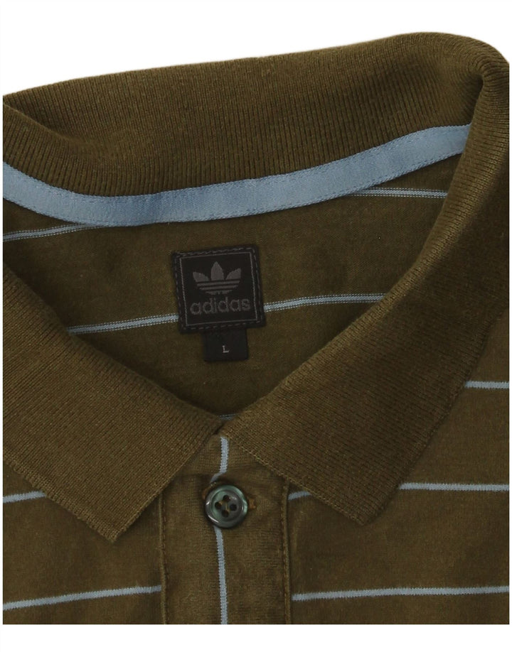 Adidas Mens Polo Shirt Large Khaki Striped