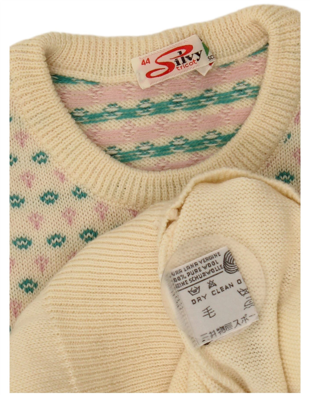 Silvy Womens Crew Neck Jumper Sweater IT 44 Medium Beige Fair Isle Wool