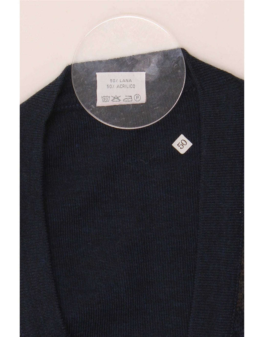 Bernardini Mens Cardigan Sweater IT 50 Medium Navy Blue Geometric Wool