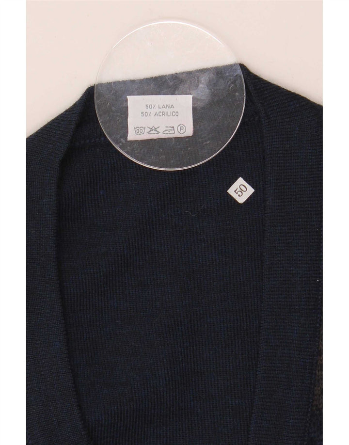 Bernardini Mens Cardigan Sweater IT 50 Medium Navy Blue Geometric Wool