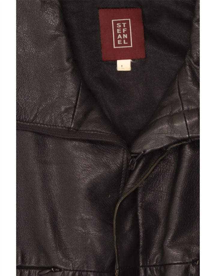 STEFANEL Mens Leather Jacket UK 40 Large Black Leather